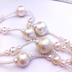 Chunky Necklace Handmade faux "PEARL" white cream 53" length